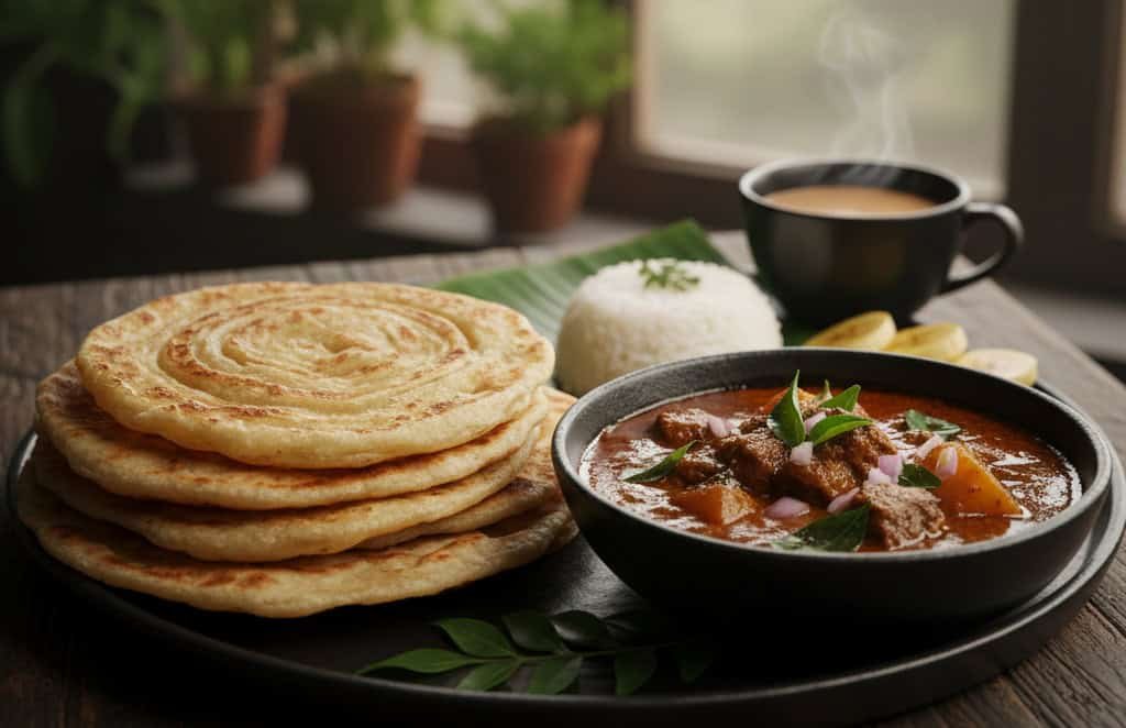 Malabar Parotta With Beef Curry