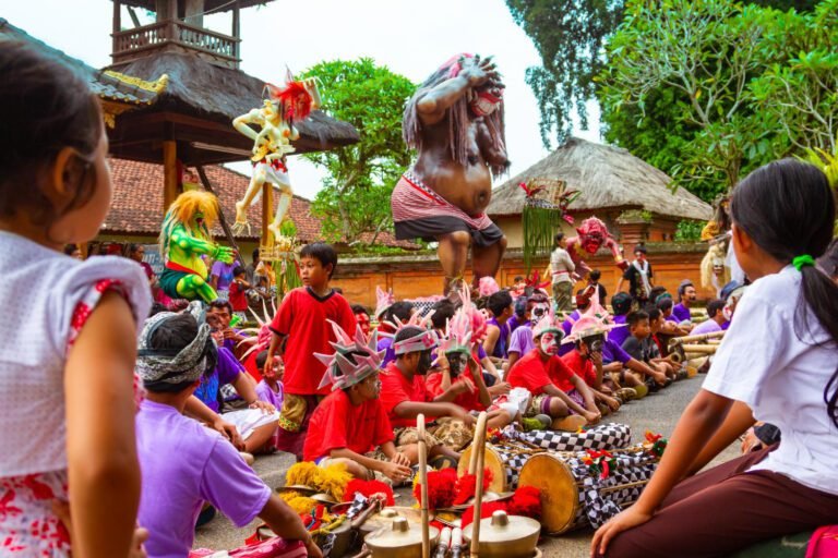 Balinese temple decorated for a cultural celebration